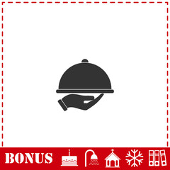 Restaurant cloche in hand icon flat