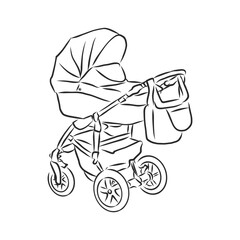 Baby stroller vector sketch icon isolated on background. Hand drawn Baby stroller icon. baby stroller, vector sketch illustration
