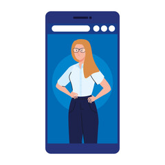 businesswoman in smartphone design, Workers occupation and jobs theme Vector illustration