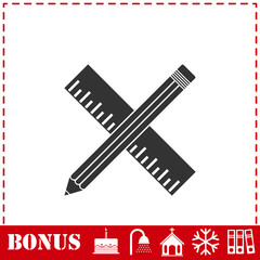 Pencil and ruler icon flat