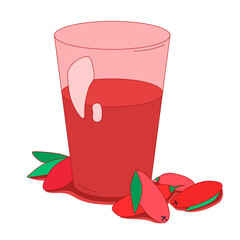 illustration with a glass of goji juice. flat design. fruit theme. for packaging, paper, fabric, print