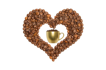 Coffee heart with coffee cup isolated on white background