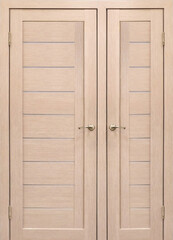 Fototapeta premium Entrance double door (Interior wooden door) isolated on white background