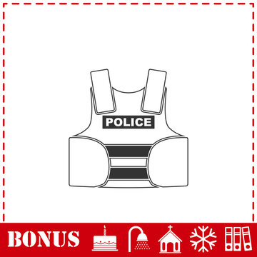 Police flak jacket or bulletproof vest icon flat
