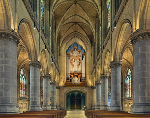 Fototapeta premium Linz, Austria. Interior of New Cathedral (Cathedral of the Immaculate Conception). The cathedral was laid in 1862 and consecrated in 1924.