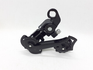 Black Stylish Stainless Steel Rear Derailleur RD Bicycle Components for Chain Control in White Isolated Background © Yudhistira