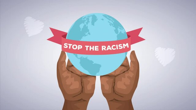 stop the racism campaign with african hands lifting earth planet
