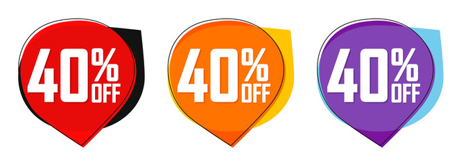 Set Sale 40% off bubble banners, discount tags design template, vector illustration