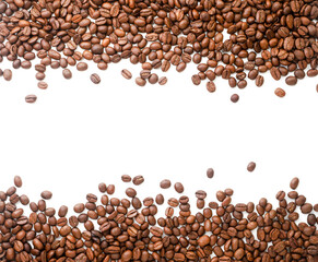 Coffee beans on a white background, background. The view from top