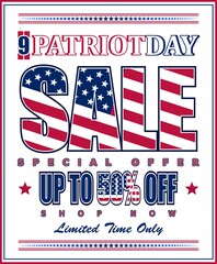 Vector illustration for promotional sales for US Patriot Day. Perfect for any use.
