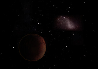 Planets in a space against stars. 3D rendering.