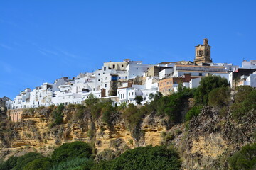 Fototapeta na wymiar Vue Panoramique Village Blanc Arcos de la Frontera Andalousie Espagne 