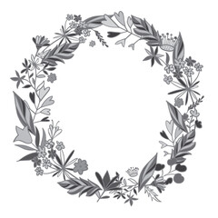 Vector ornamental isolated floral vignette botanical black and white design 