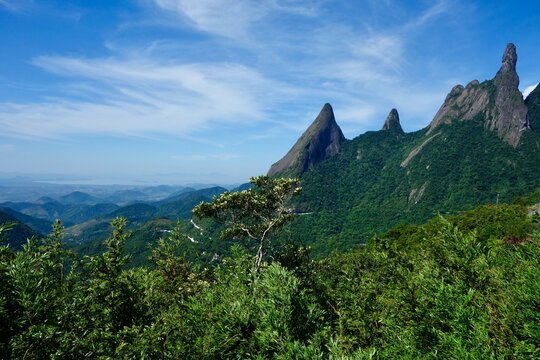 View of mountains in Macaé, Brazil, called "O finger of God"