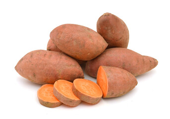 Sweet potatoes on white