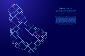 Barbados map from blue pattern from a grid of squares of different sizes and glowing space stars. Vector illustration.