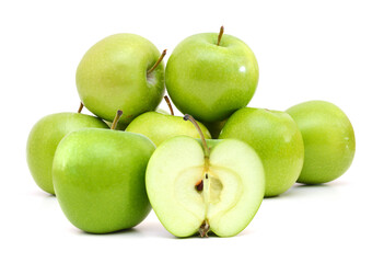 Green apples on a white background