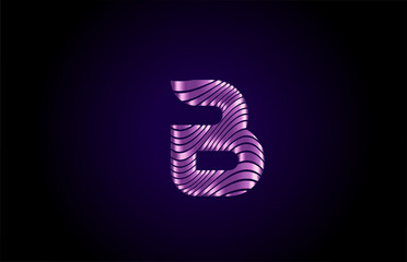 B purple alphabet letter logo icon for company. Metallic line design for coporate identity