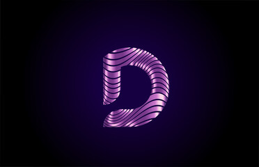 D purple alphabet letter logo icon for company. Metallic line design for coporate identity