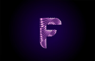 F purple alphabet letter logo icon for company. Metallic line design for coporate identity