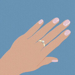 Diament zaręczynowy pierścionek na palcu - obrazy, fototapety, plakaty