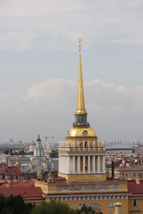 Saint-Petersburg, Russia - 10.06.20. Cityscape panorama of old central city part, view from a roof. Famous rooftops of St. Petersburg with Saint Isaac's Cathedralat the background.