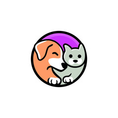 illustration of cute Dog and Cat in cartoon character,
Pet Shop Vector Logo Template. Unique cartoon design for blog, 
hotel, pet shop, veterinary clinic, etc