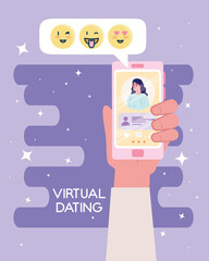 Woman in smartphone chatting with emojis bubble design, Virtual dating and relationship theme Vector illustration