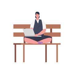 Businesswoman with laptop on bench design, Woman business management corporate job occupation and worker theme Vector illustration