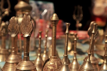 Close up shot of the handmade souvenirs items, are being sold in the handicraft shop in the...