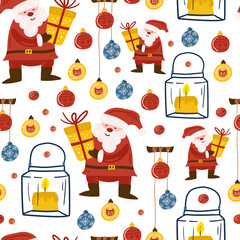 Merry Christmas and Happy New Year seamless pattern illustration. Trendy style. Vector design template. Design for poster, card, invitation, placard, brochure, flyer.