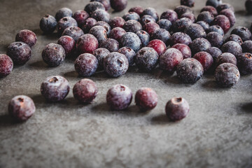 frozen blueberries on a slate