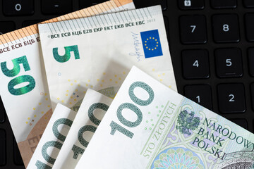 Polskie złote i euro banknoty