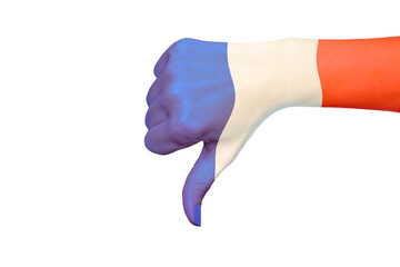 France Flag showing thumb down on white isolated background