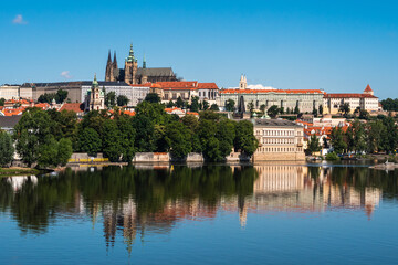 Prague Castle, Hradcany District, Saint Vitus Cathedral and Lesser Town on River Vltava in Summer