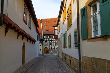 Fototapeta na wymiar Medieval town Bamberg. Empty historical street