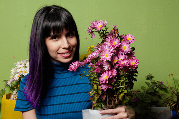 young woman with flowers
