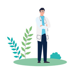 doctor man with stethoscope at park design, Workers occupation and jobs theme Vector illustration
