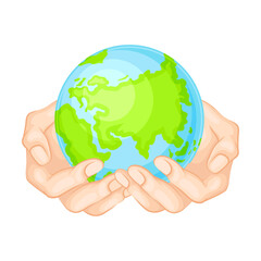 Hands Holding Globe as Nature Protection Vector Illustration