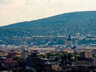 Hungary Budapest landscape with Buda Castle, Budapest eye, and Saint Peter Basilic