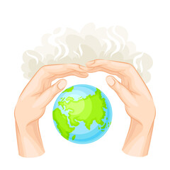 Hands and Earth Globe as Nature Protection Vector Illustration
