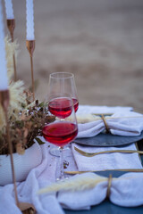 wedding location with a table, glasses, graters
