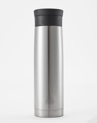 Full length grey metalic waterbottle. Isolated on white background.