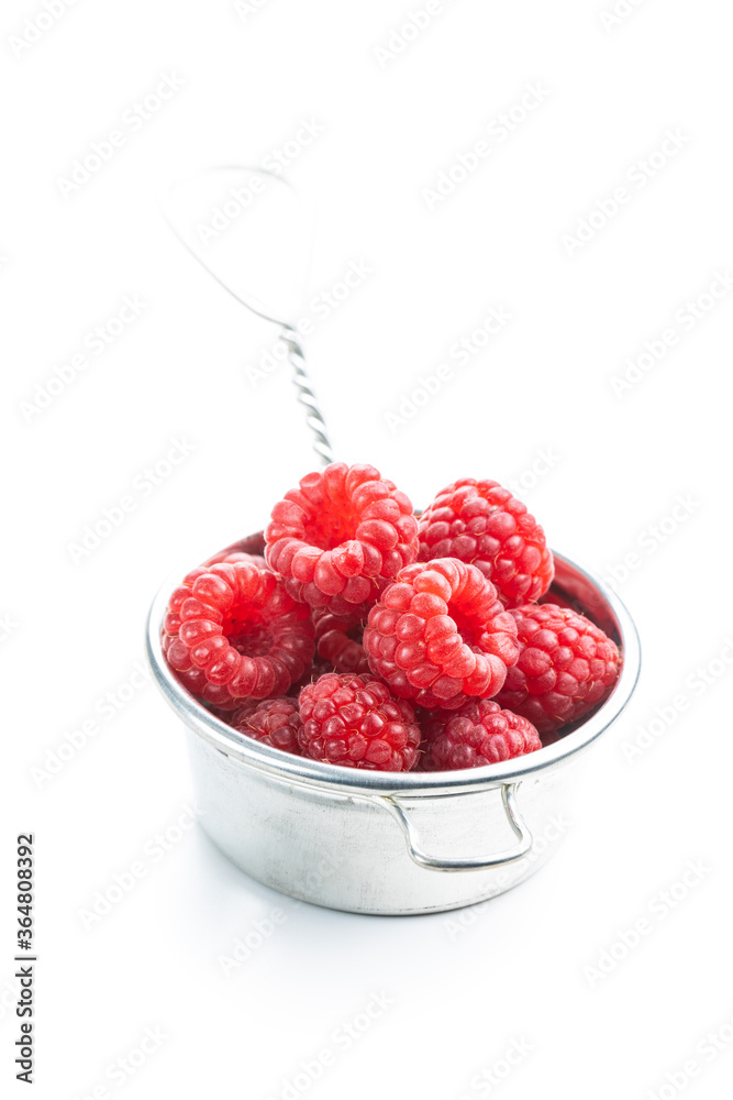 Wall mural ripe red raspberries in strainer