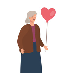 Grandmother with heart balloon design, Old woman female person mother grandparents family senior and people theme Vector illustration