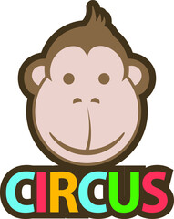 monkey face, circus inscription, vector illustration 