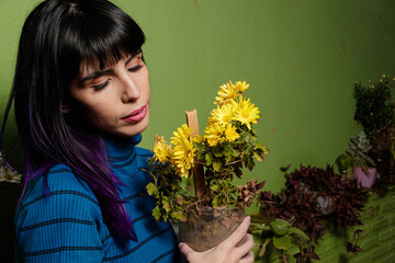 young woman with flowers