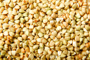 Green buckwheat scattered on the surface macro shot.
