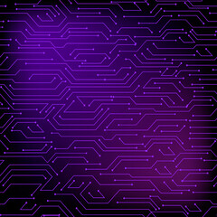 Seamless pattern computer microchip on a violet background, modern concept for your design.