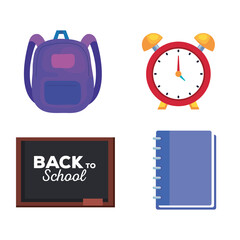 board notebook bag and clock design, Back to school eduacation class lesson theme Vector illustration